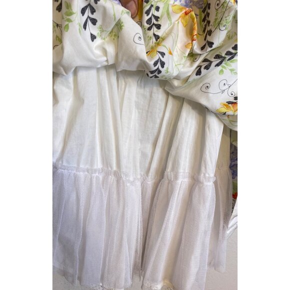 POLLY FINDERS Sleeveless Floral White Dress Fit Flare Lined Tulle Slip Size 4 - Picture 2 of 4